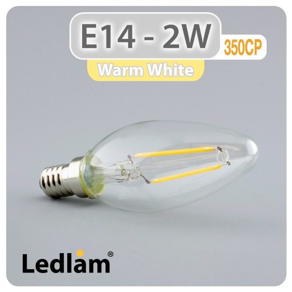 Ledlam E14 350CP 2W LED Filament Candle Bulb Warm White 30425 1