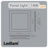 Ledlam LED Panel Light 18W Square 2222SPD silver dimmable Dimensions