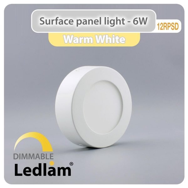 Ledlam LED Surface Panel Light 6W Round 12RPSD dimmable Warm White 30790