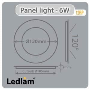 Ledlam-LED-Panel-Light-6W-Round-12RP-silver-Dimensions-1